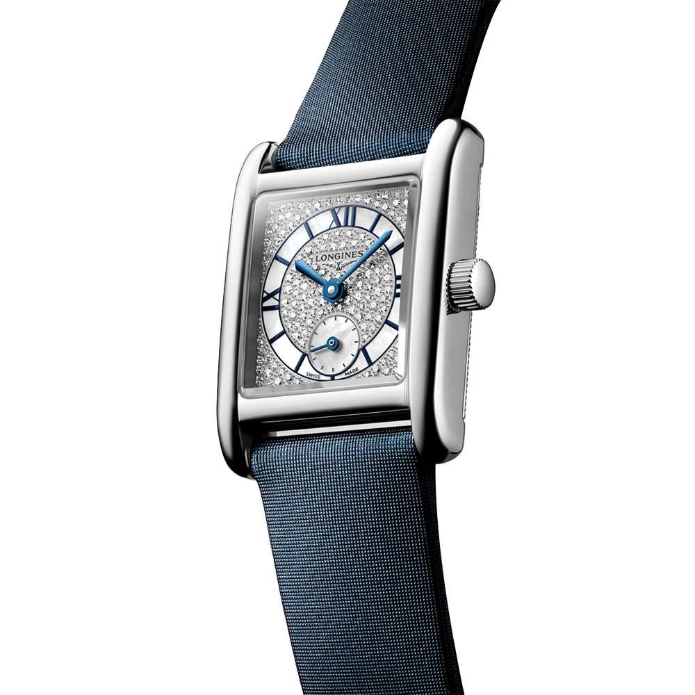 Mini DolceVita Quartz 29mm - Snow-Set, White, Mother-of-Pearl on Leather Strap