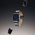 ALD Time Only Midnight Aventurine gold 37mm watch with a blue speckled dial on a blue leather strap