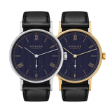 Twice Unique "Moiré" Steel and Gold Ludwig 35mm - Blue on Leather Strap