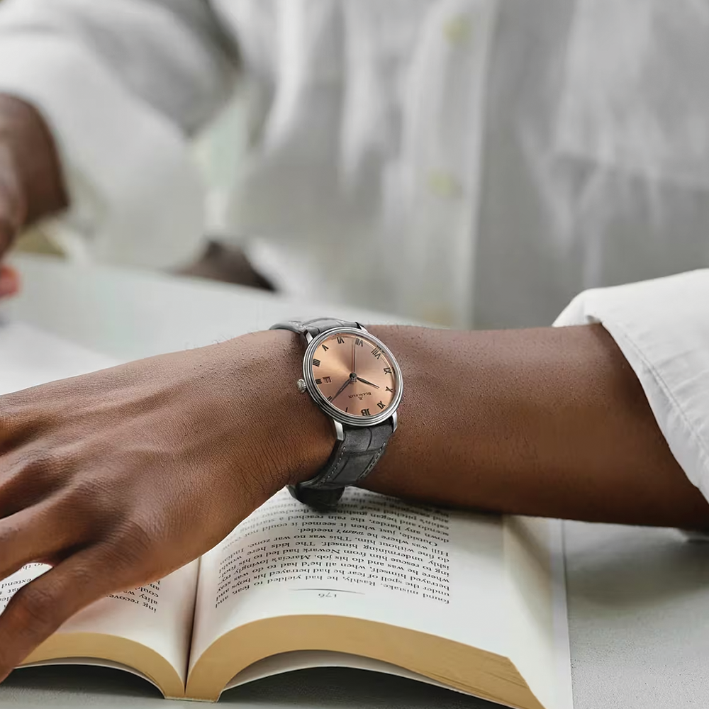 Villeret Ultraplate 38mm - Sunburst Salmon on Leather Strap