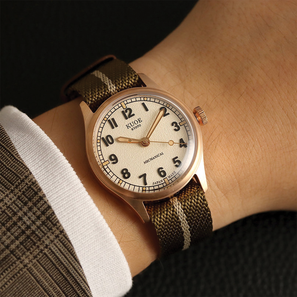 OLD SMITH Bronze No-Date 35mm - Ivory on Khaki x Beige Fabric Strap