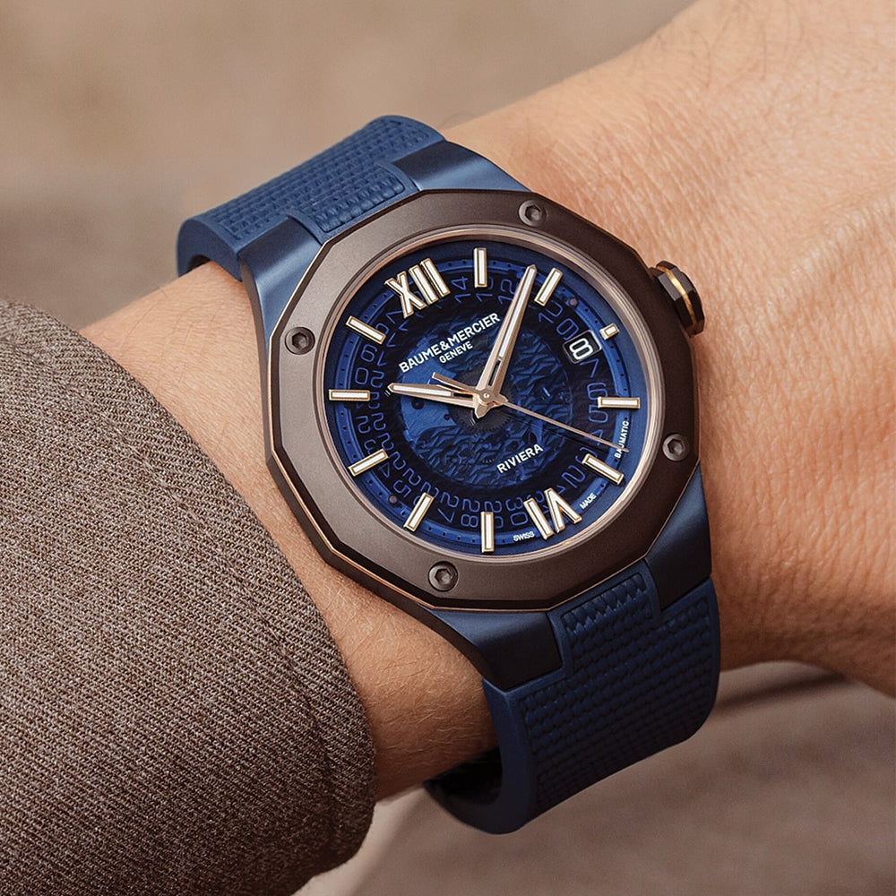 Riviera 10769 Baumatic Titanium 42mm - Blue on Rubber Strap