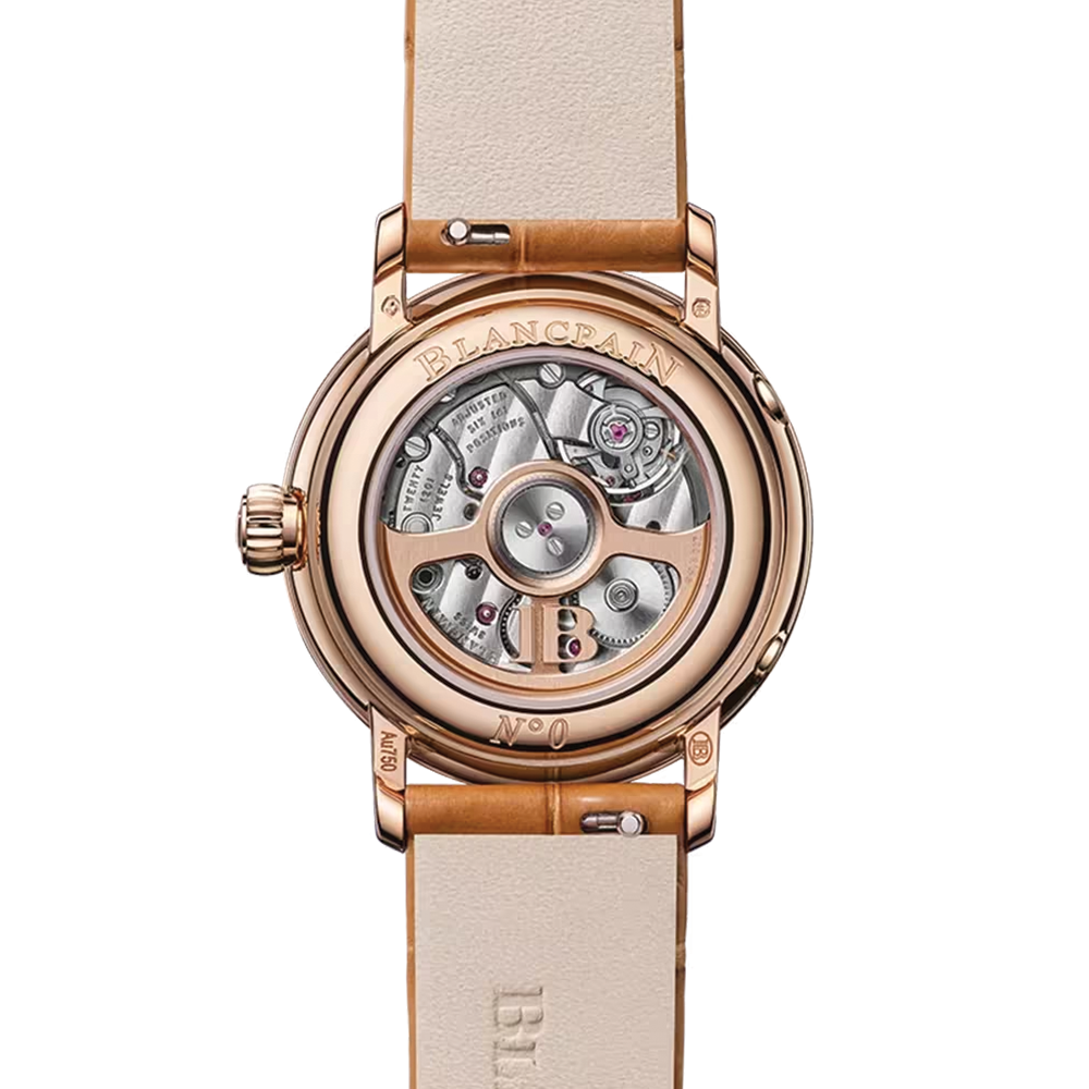 Villeret Phases de Lune 18K Red Gold 29.2mm - Gold-Toned Opaline, Diamond-Set on Leather Strap