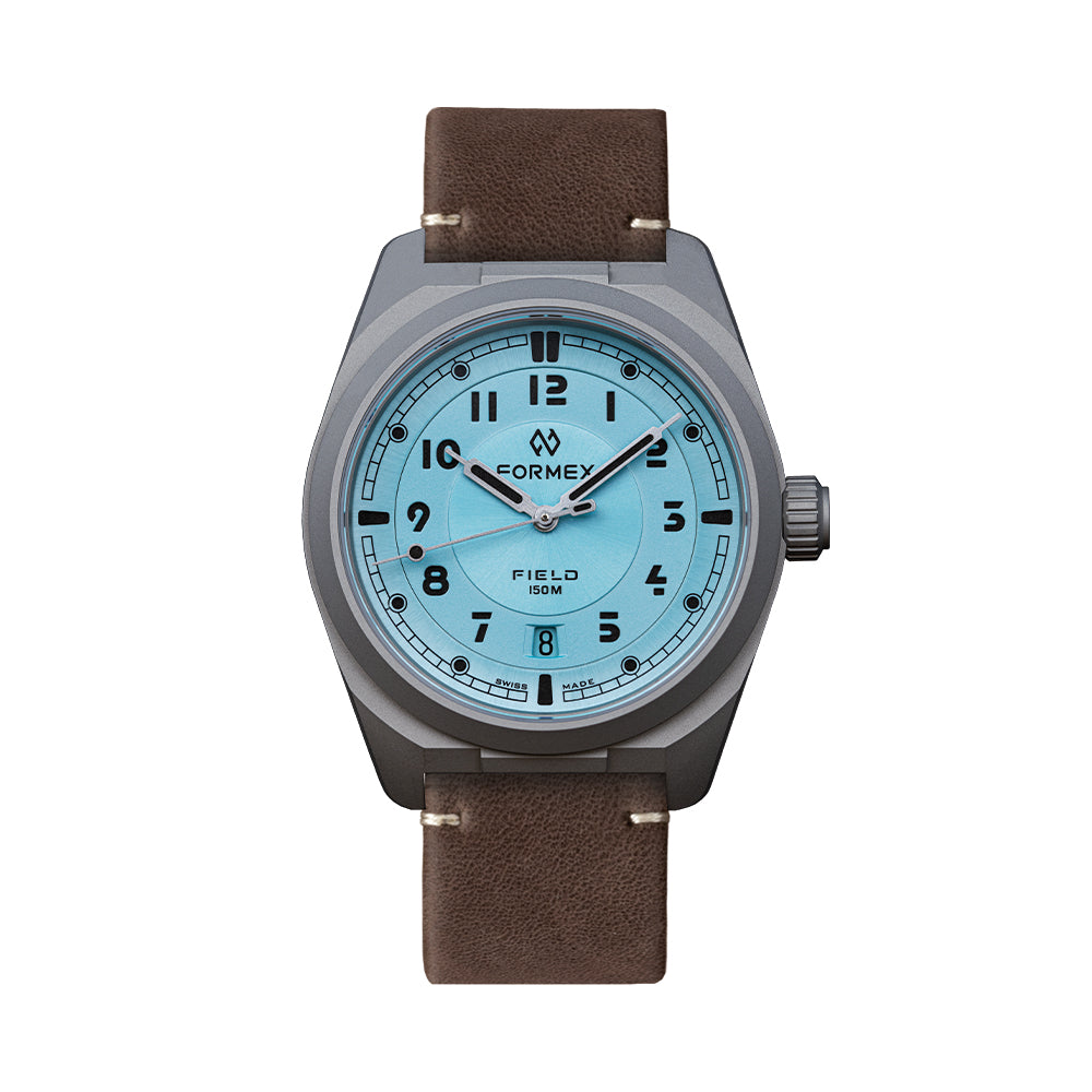 Field Automatic Gen 2 Ice Blue 40mm watch with light blue dial and brown leather strap