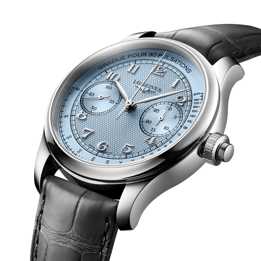 Master Chrono Monopusher Manual 41mm - Frosted Blue on Leather Strap