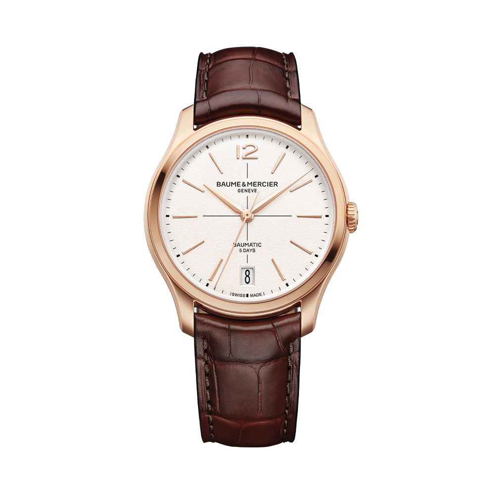 Baumatic Pink Gold 39mm - Off-White on Leather Strap