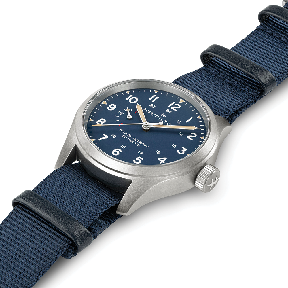Khaki Field Power Reserve Mechanical 40mm - Blue on Fabric Strap