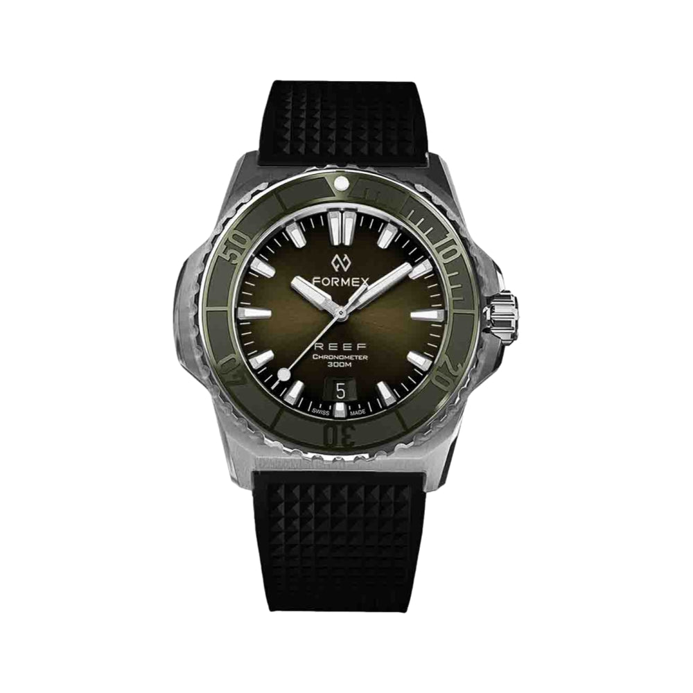Formex Baby REEF green dial automatic chronometer COSC 300M on black textured rubber strap