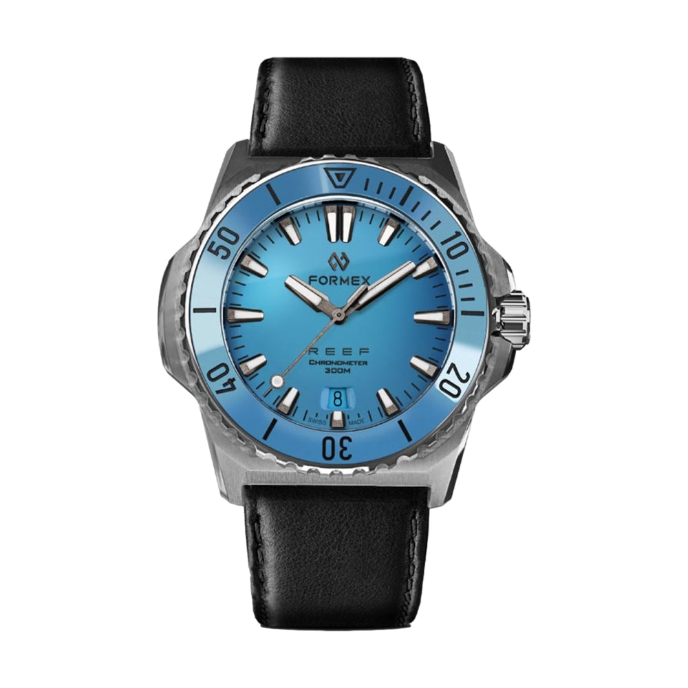 Baby REEF Automatic Chronometer COSC 300M Bahama 39.5 mm - Blue on Leather Strap