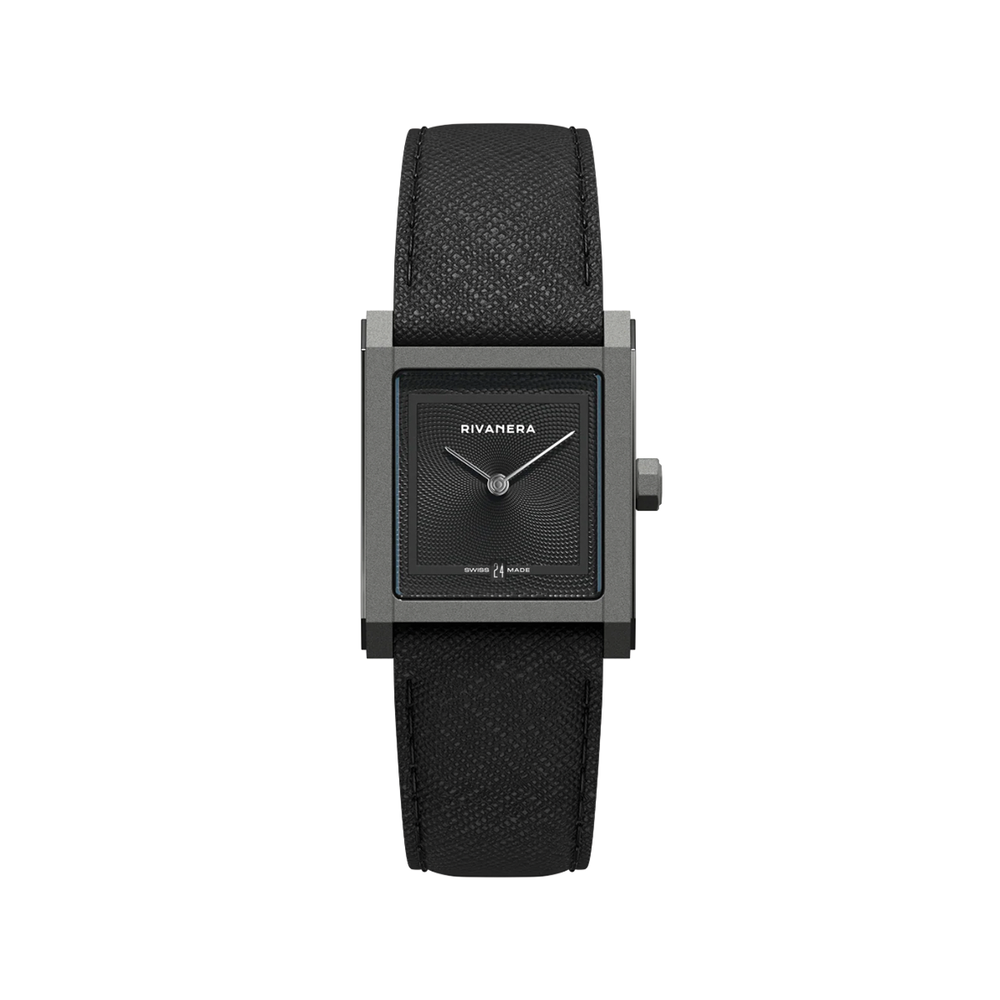 Rivanera Piccolo Guillochè 33mm - Black on Rubber Strap w/ Additional Strap