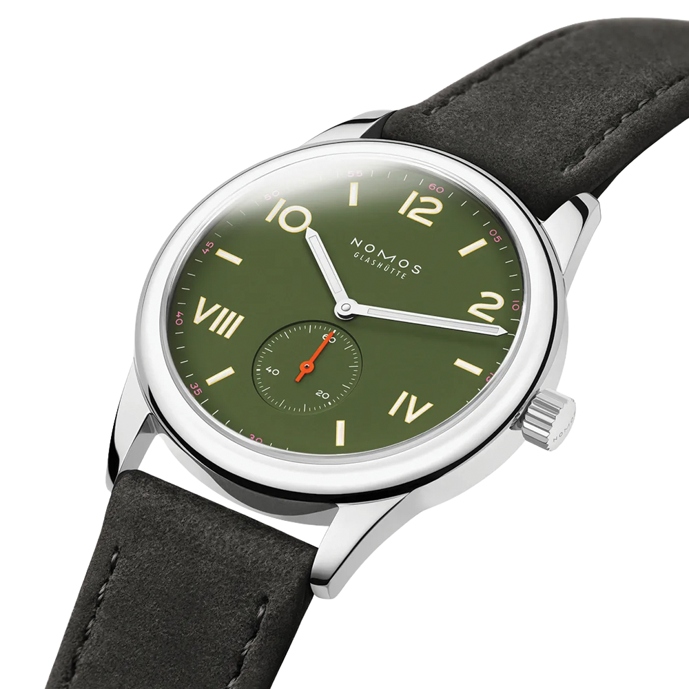 Club Campus Glass Back 38.5mm - Olive on Leather Strap