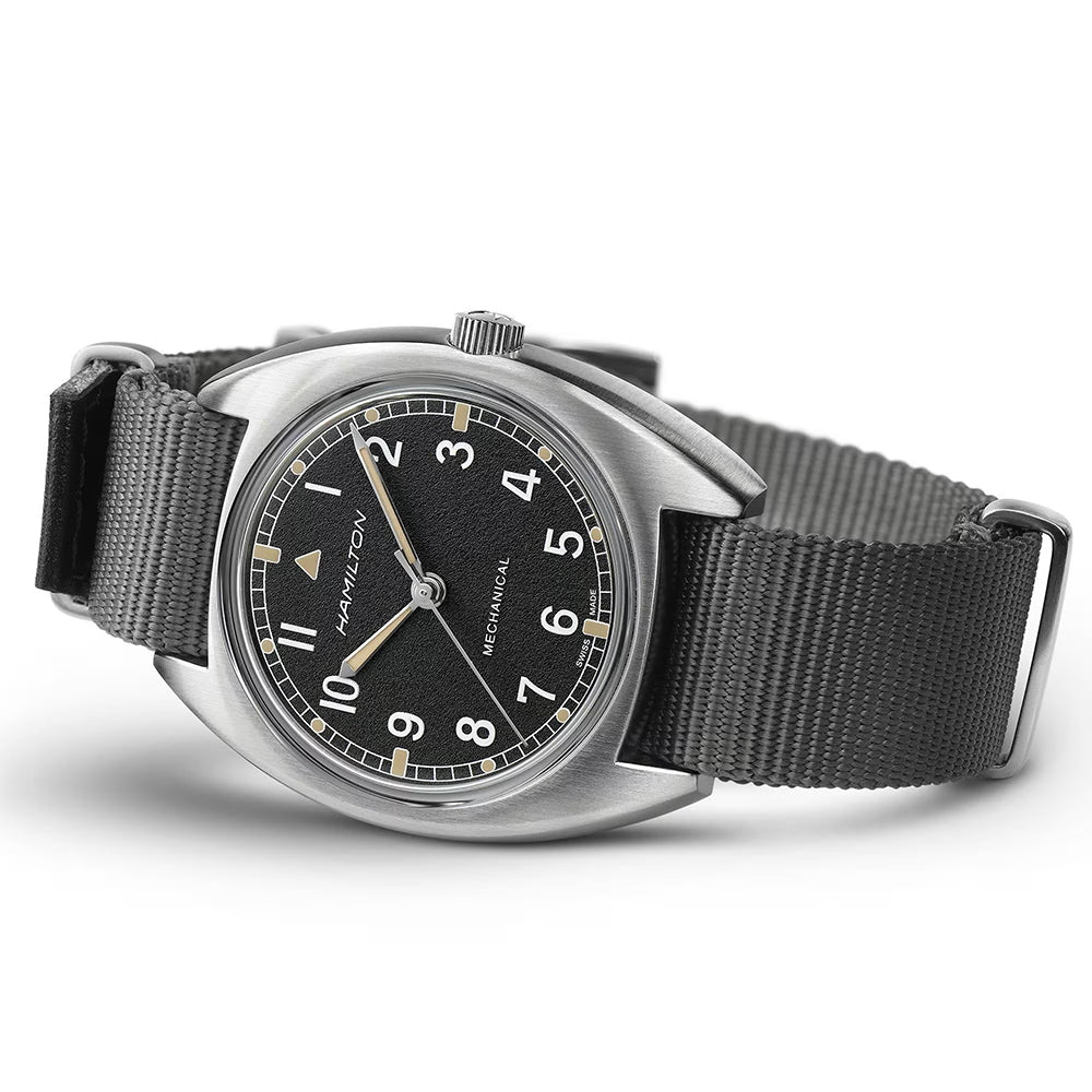 Khaki Aviation Pilot Pioneer Mechanical 33mm - Black on One-Piece Textile Strap