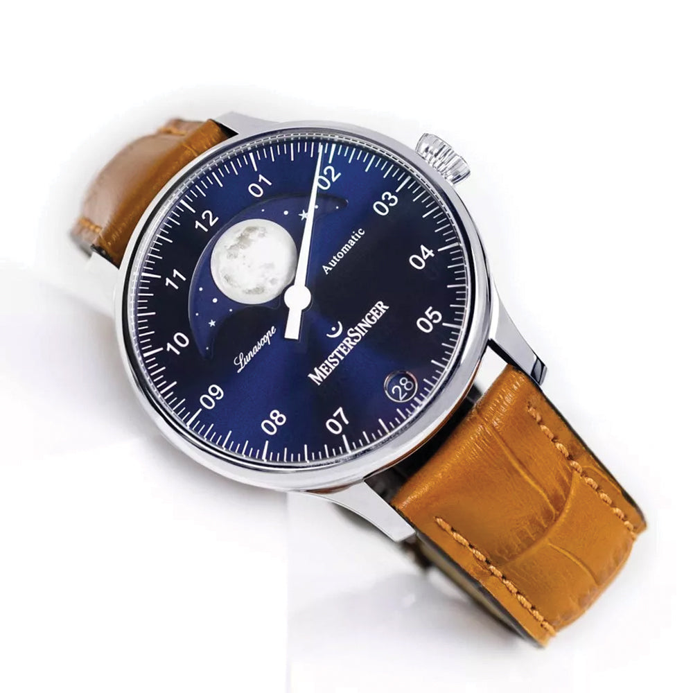 Lunascope 40mm - Sunburst Blue on Leather Strap