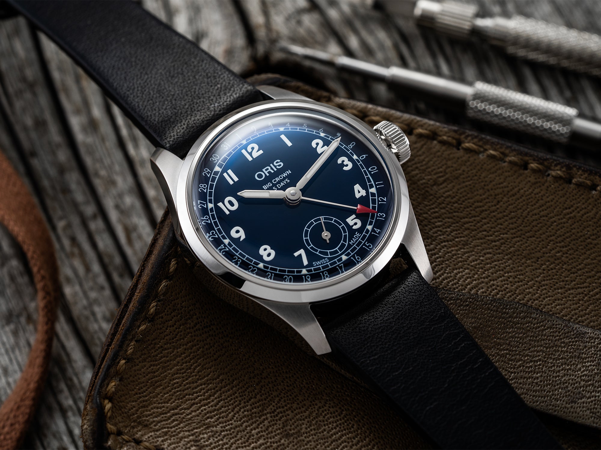 Big Crown Pointer Date Calibre 403 38mm Blue on Leather Strap