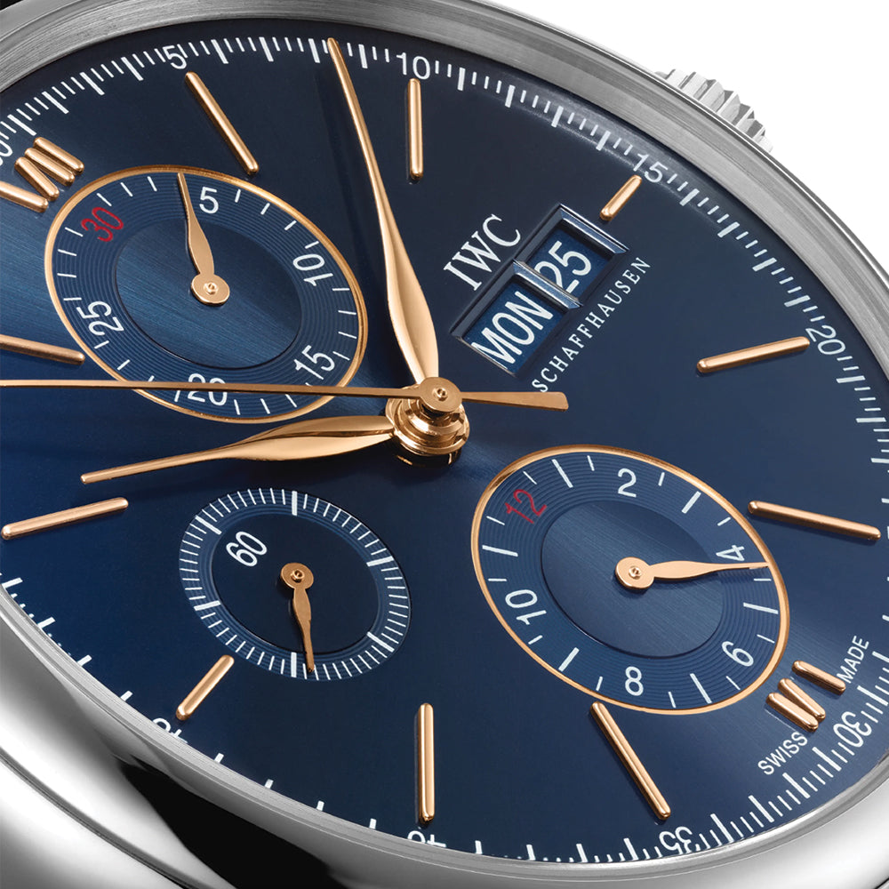 Portofino Chronograph Gold Accents 42mm - Blue on Leather Strap