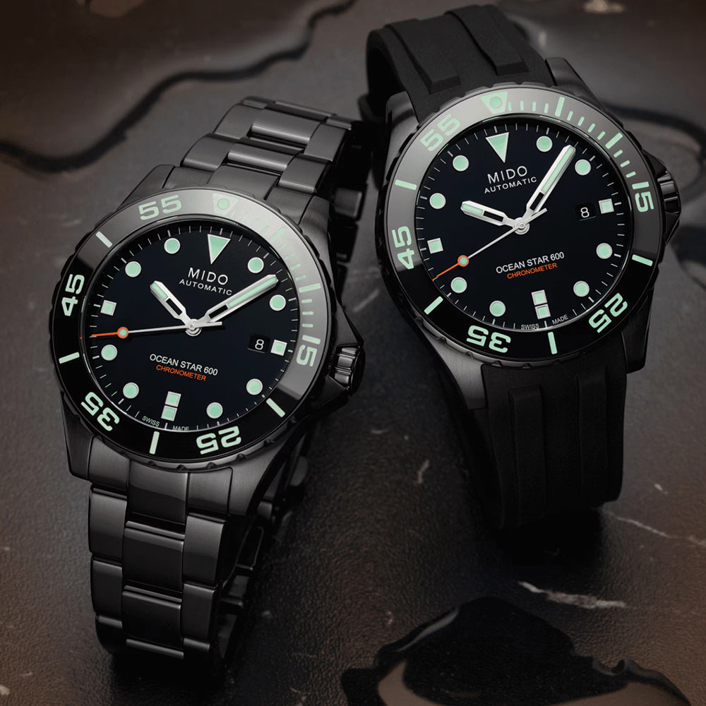 Ocean Star 600 Chronometer DLC - Black on Bracelet w/ Additional Rubber Strap