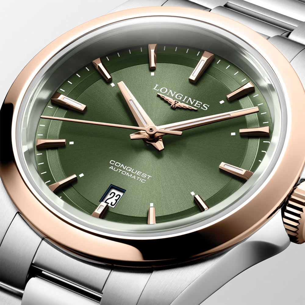 Conquest Pink Gold Bezel 30mm - Green on Bracelet