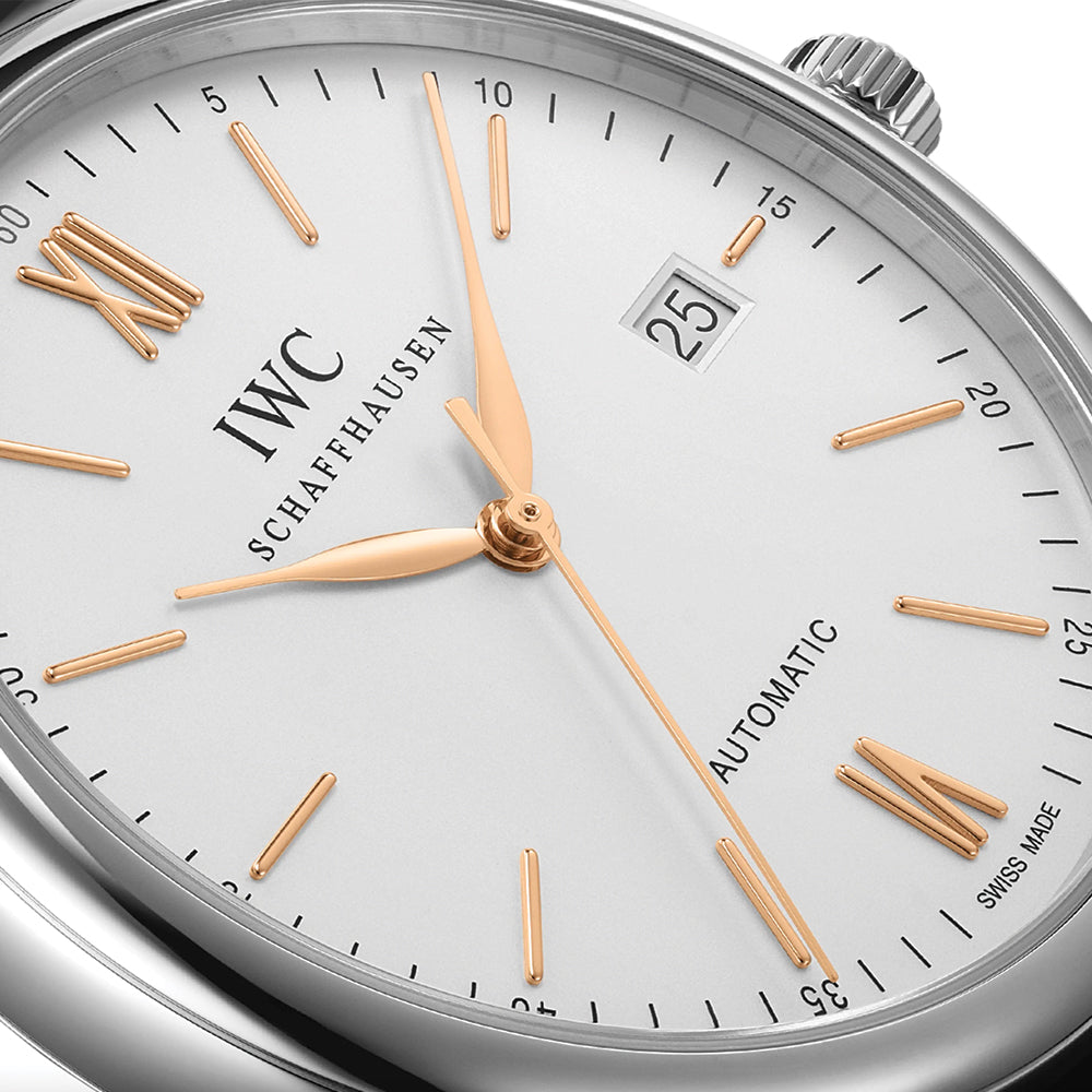 Portofino Automatic Gold Accents 40mm - Silver on Leather Strap