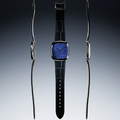 ALD Time Only lapis lazuli watch in steel 37mm shown from multiple angles on a black crocodile embossed leather strap