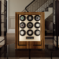 Brown Parmaount Nine watch winder displayed in an elegant room with watches