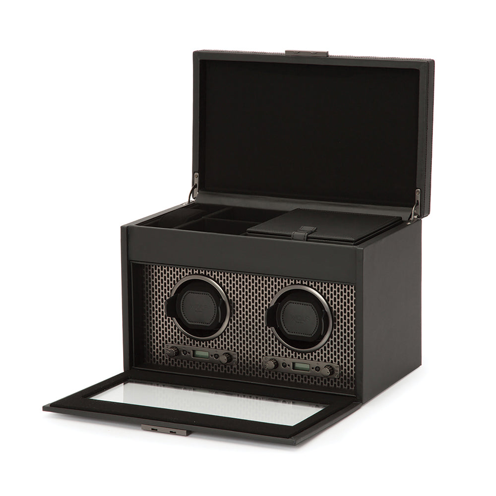 Axis Double Watch Winder With Storage - Powder Coat