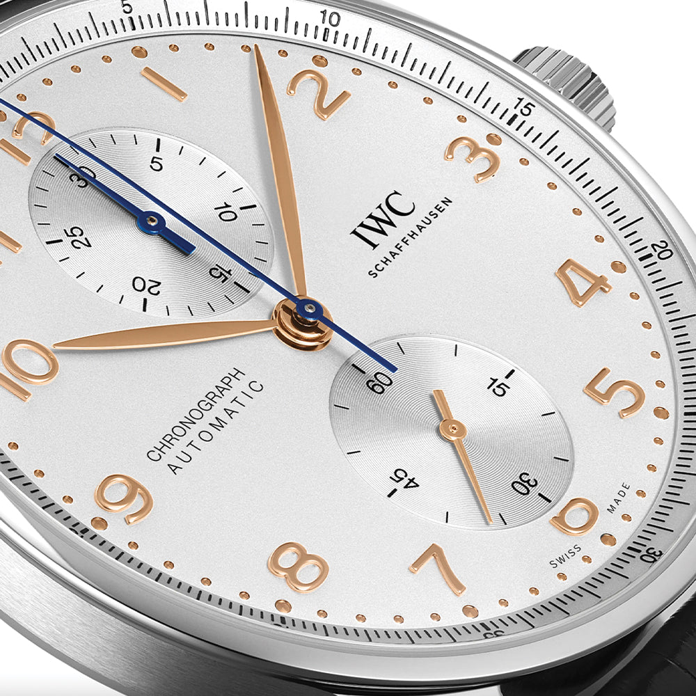 Portugieser Chronograph Gold Accents 41mm - Silver-Plated on Leather Strap