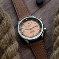 SOMBRERO 38mm - Salmon Pink on Flat-Link Bracelet w/ Additional Leather Strap