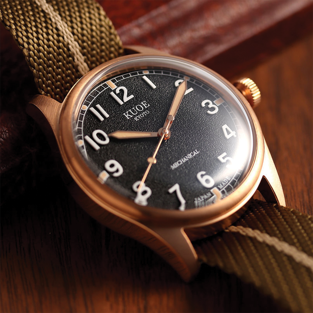 OLD SMITH Bronze No-Date 38mm - Black on Khaki x Beige Fabric Strap