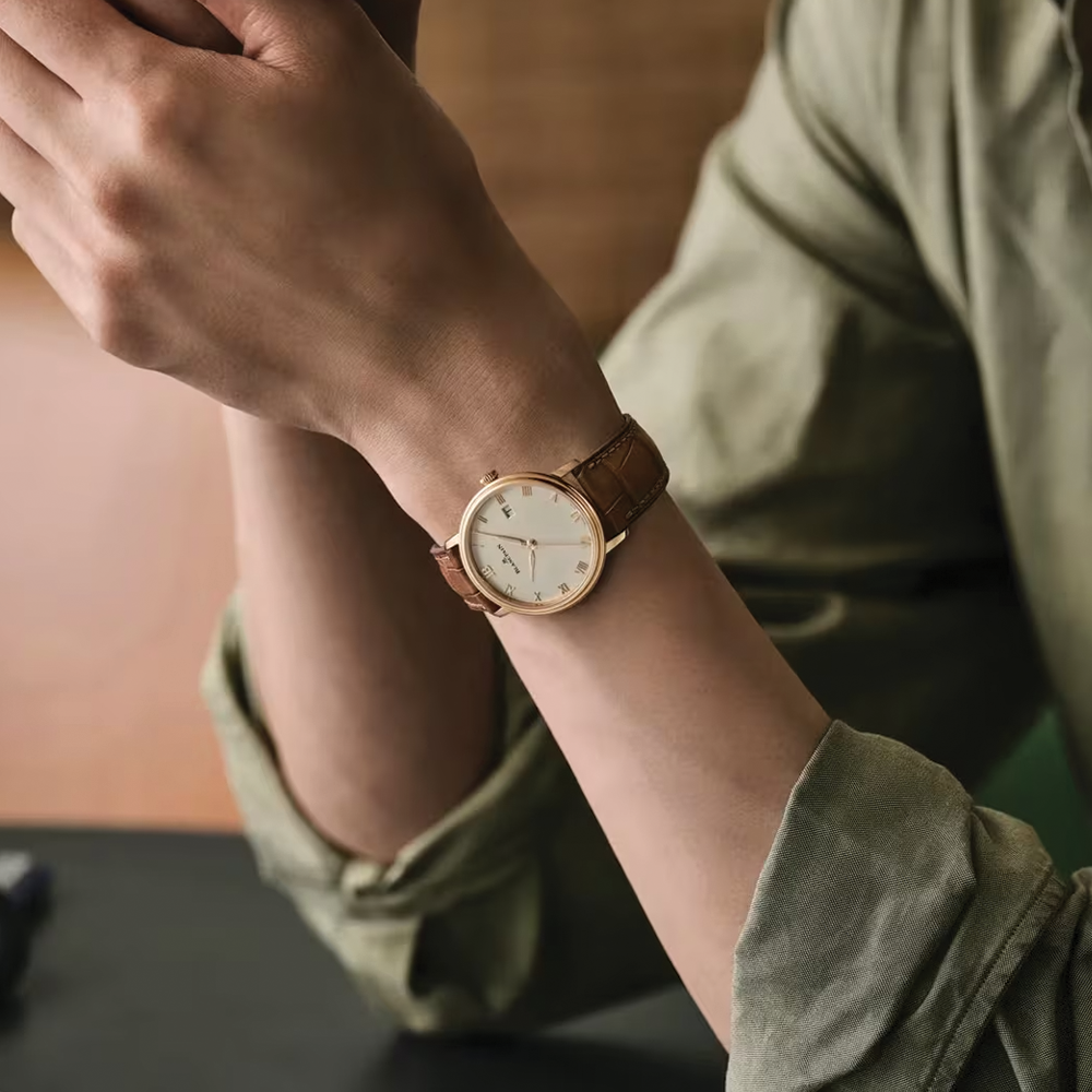 Villeret Ultraplate 18K Red Gold 38mm - Gold-Toned Opaline on Leather Strap