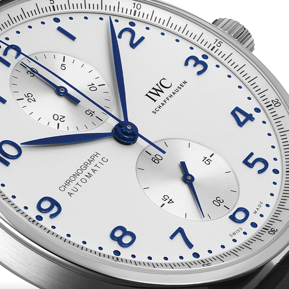 Portugieser Chronograph Blue Accents 41mm - Silver-Plated on Blue Leather Strap