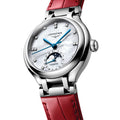 PrimaLuna Moonphase with Diamonds 34mm - White Mother-of-Pearl on Red Leather Strap