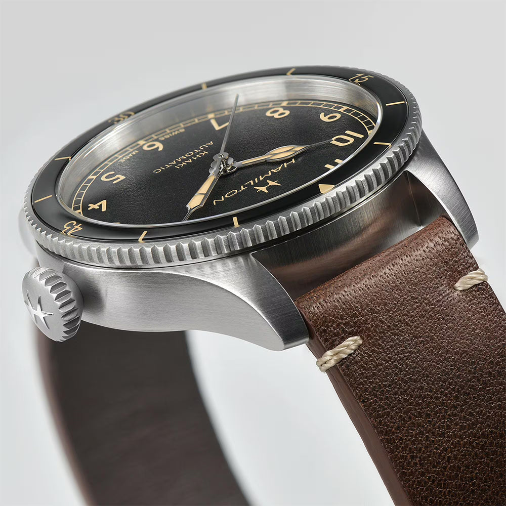 Khaki Aviation Pilot Pioneer 38mm - Black on Leather Strap