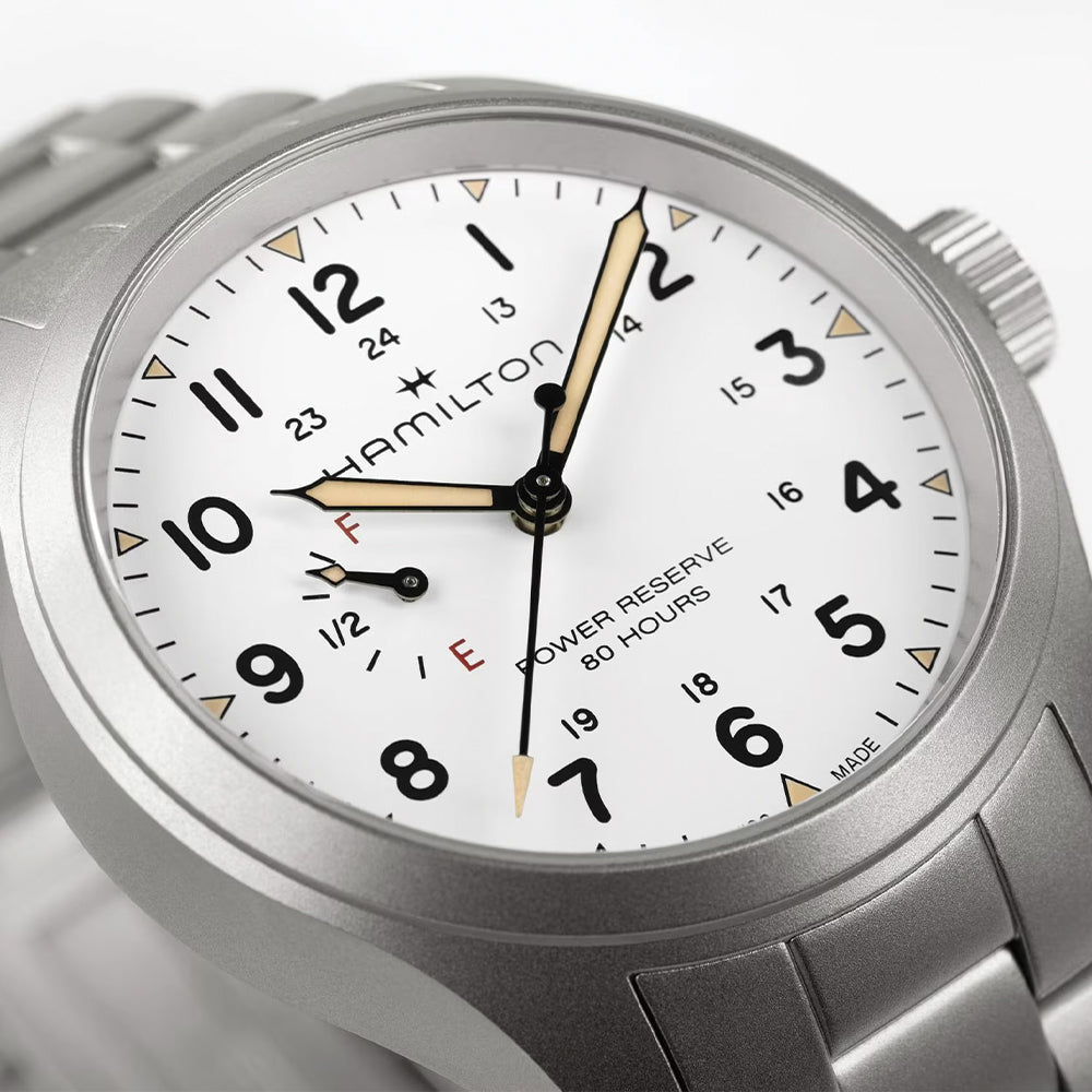 Khaki Field Mechanical Power Reserve 40mm - White on Bracelet