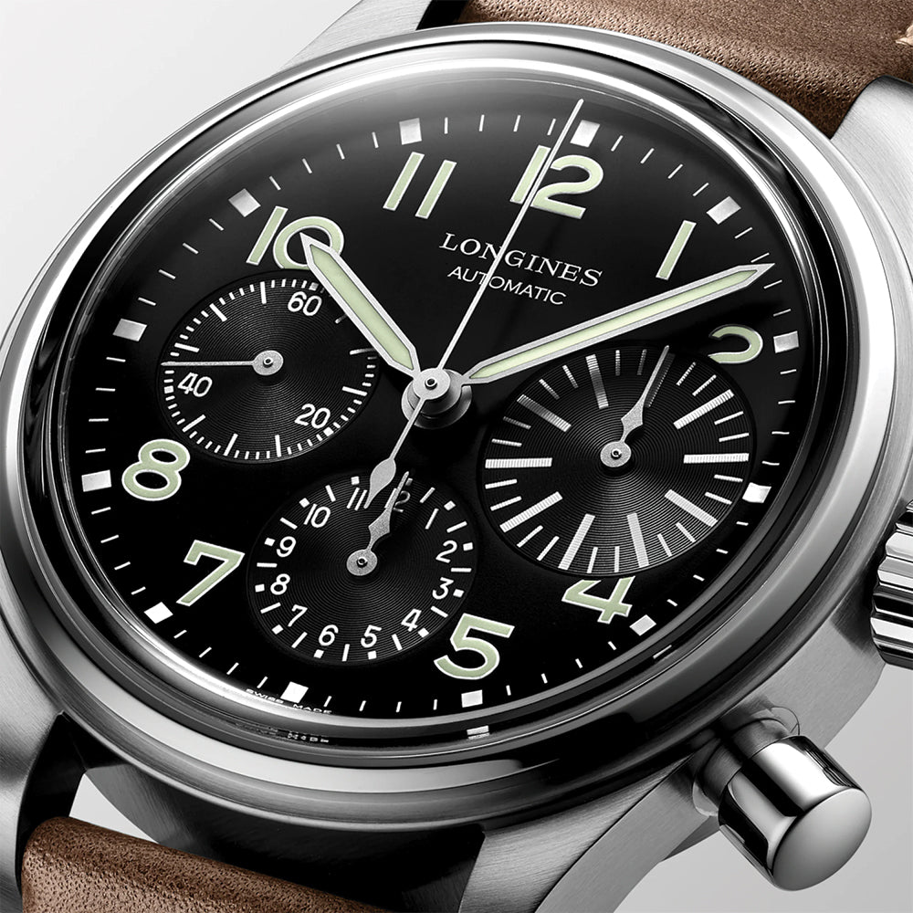 Avigation BigEye 41mm - Black on Leather Strap