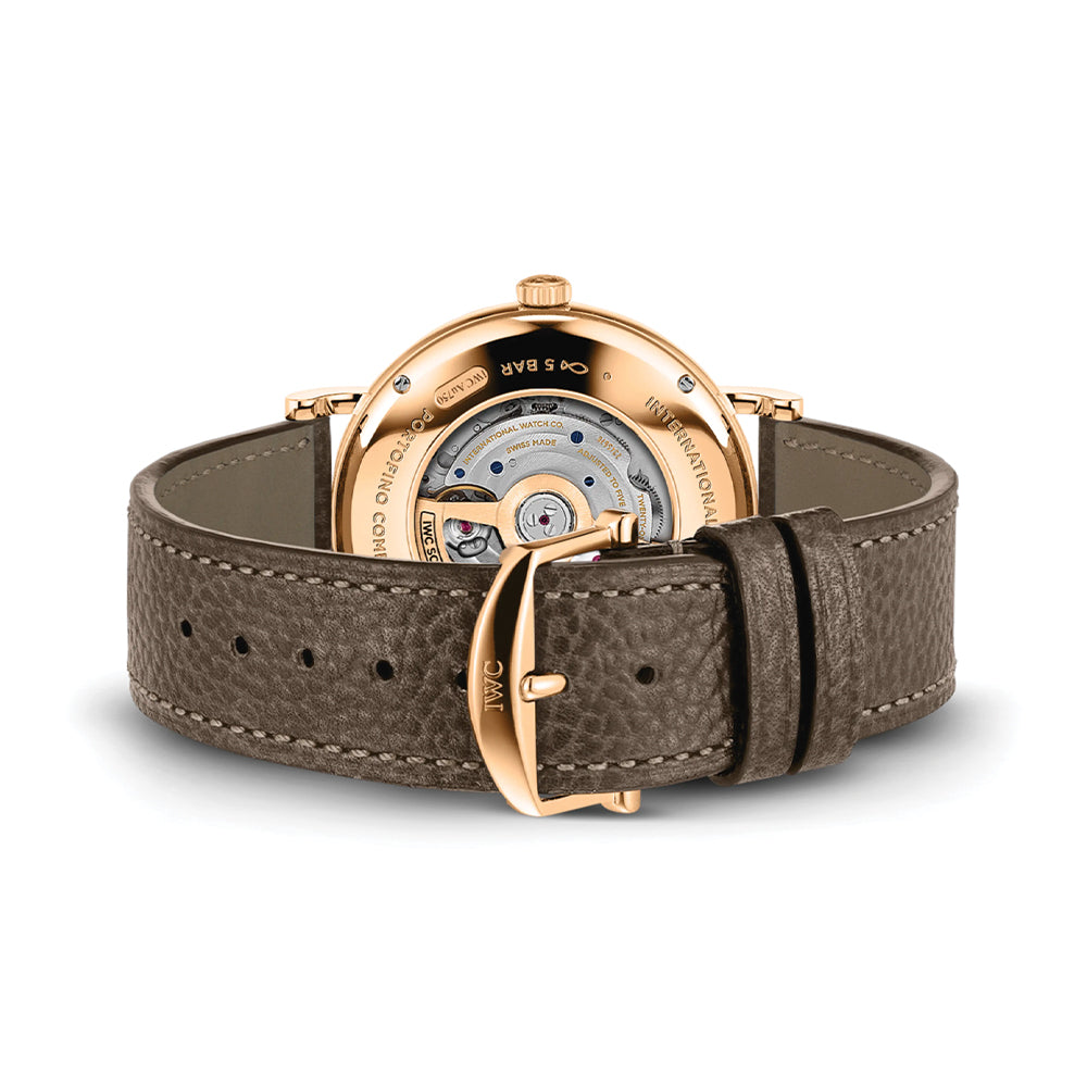 Portofino Complete Calendar 18K 5N Gold Case 41mm - Silver-Plated on Leather Strap