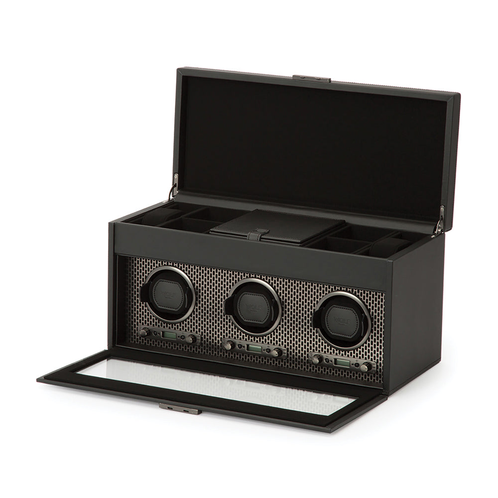 Axis Triple Watch Winder With Storage - Power Coat