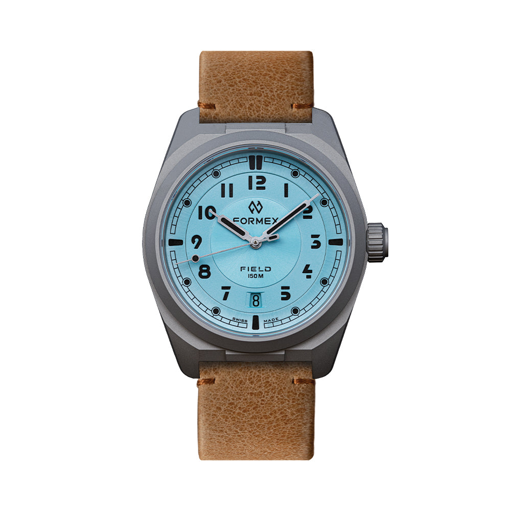 Field Automatic Gen 2 Ice Blue 40mm watch with light blue dial and brown leather strap
