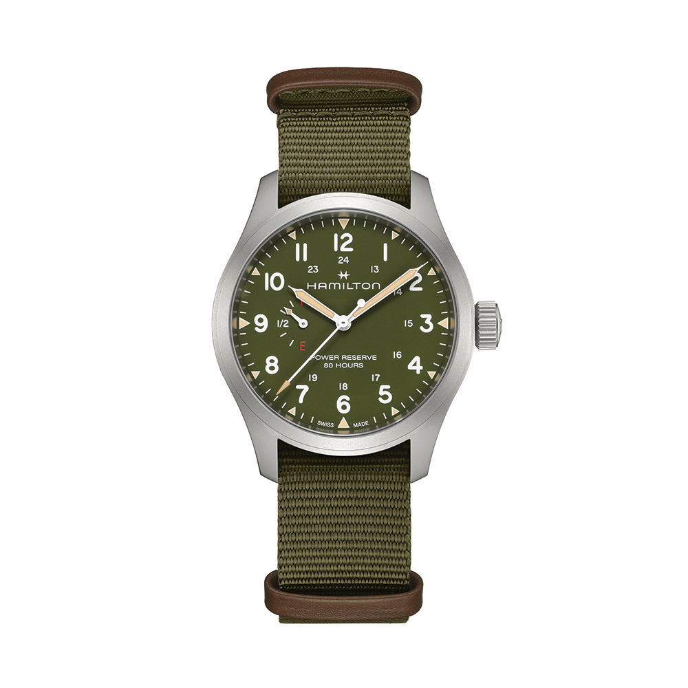 Khaki Field Power Reserve Mechanical 40mm Green on Fabric Strap