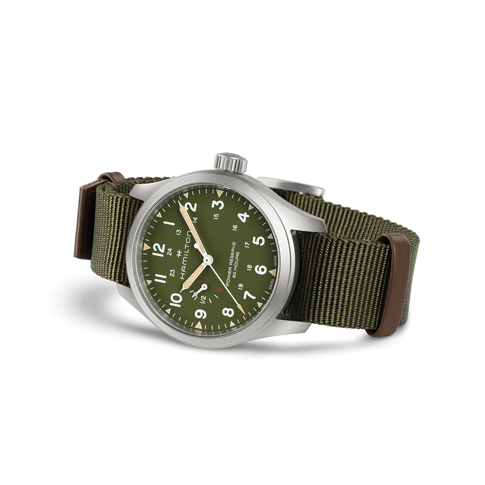 Khaki Field Power Reserve Mechanical 40mm Green on Fabric Strap