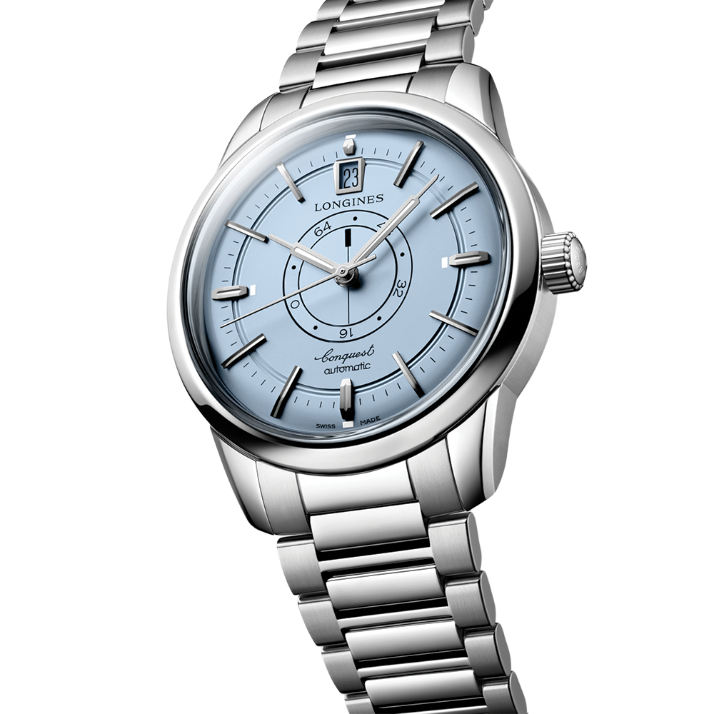 Conquest Heritage Central Power Reserve 38mm - Light Blue Opaline on Bracelet