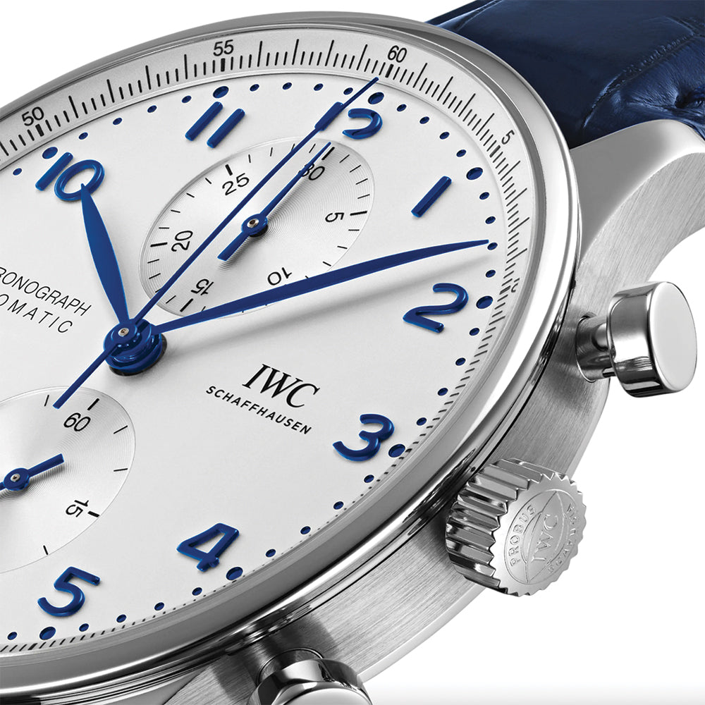 Portugieser Chronograph Blue Accents 41mm - Silver-Plated on Blue Leather Strap