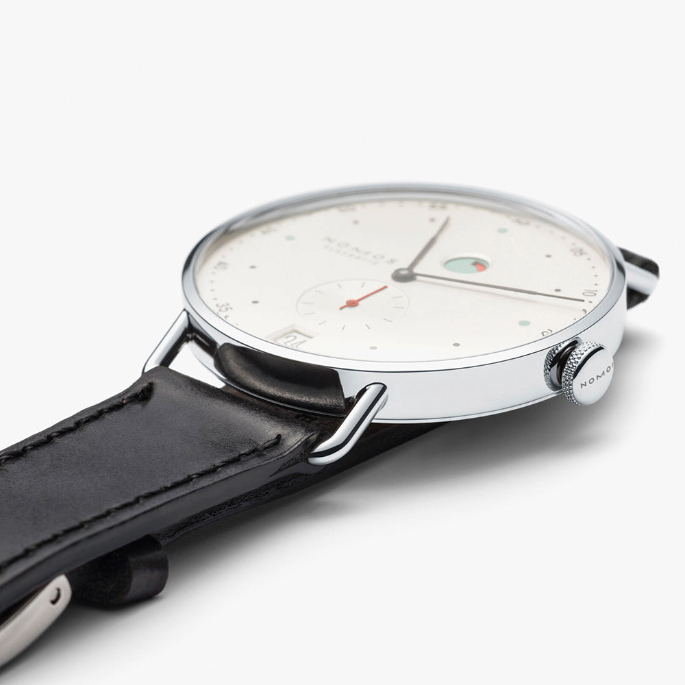 Metro 37mm - White Silver-Plated on Leather Strap