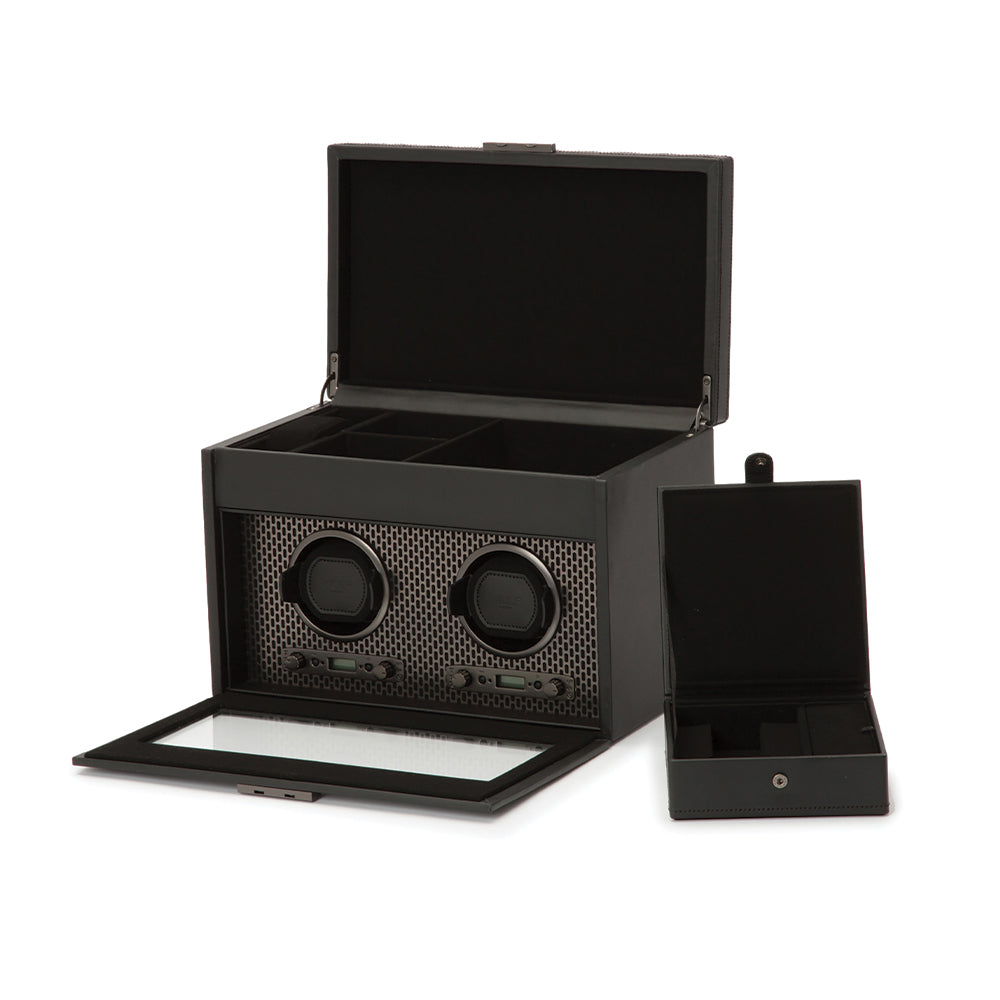 Axis Double Watch Winder With Storage - Powder Coat