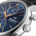 Portofino Chronograph Gold Accents 42mm - Blue on Leather Strap
