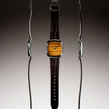 ALD Time Only Natural Stone Tiger Eye dial in steel square case with brown leather strap