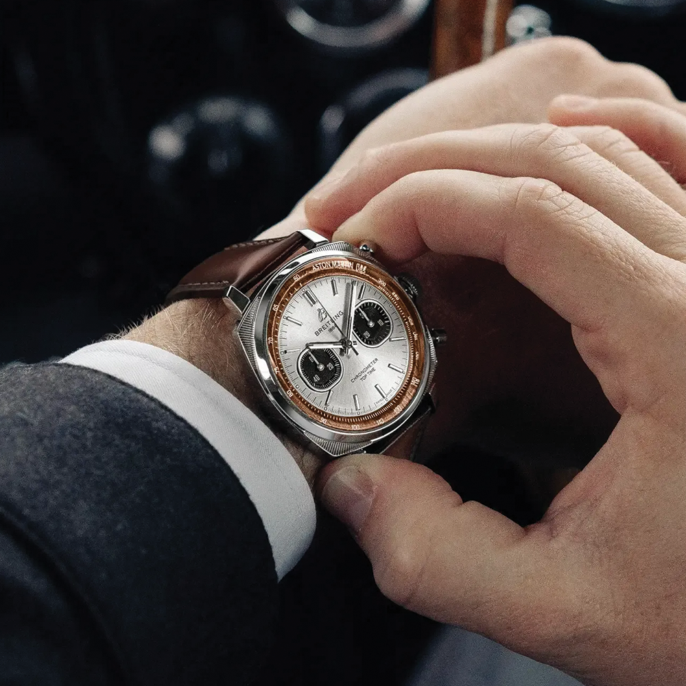 Top Time B01 Chronograph Tribute to Aston Martin DB5 41mm - Silver on Leather Strap