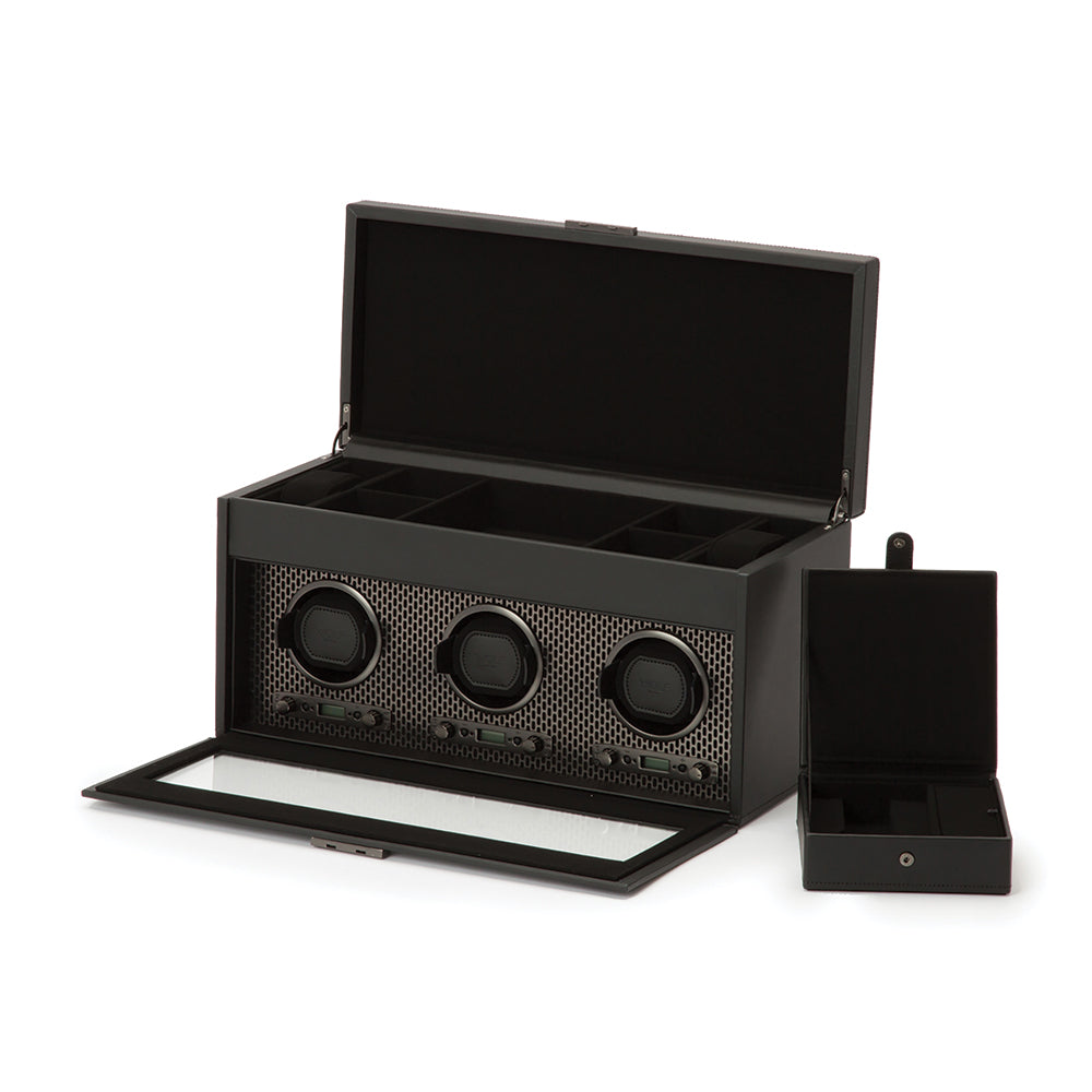 Axis Triple Watch Winder With Storage - Power Coat