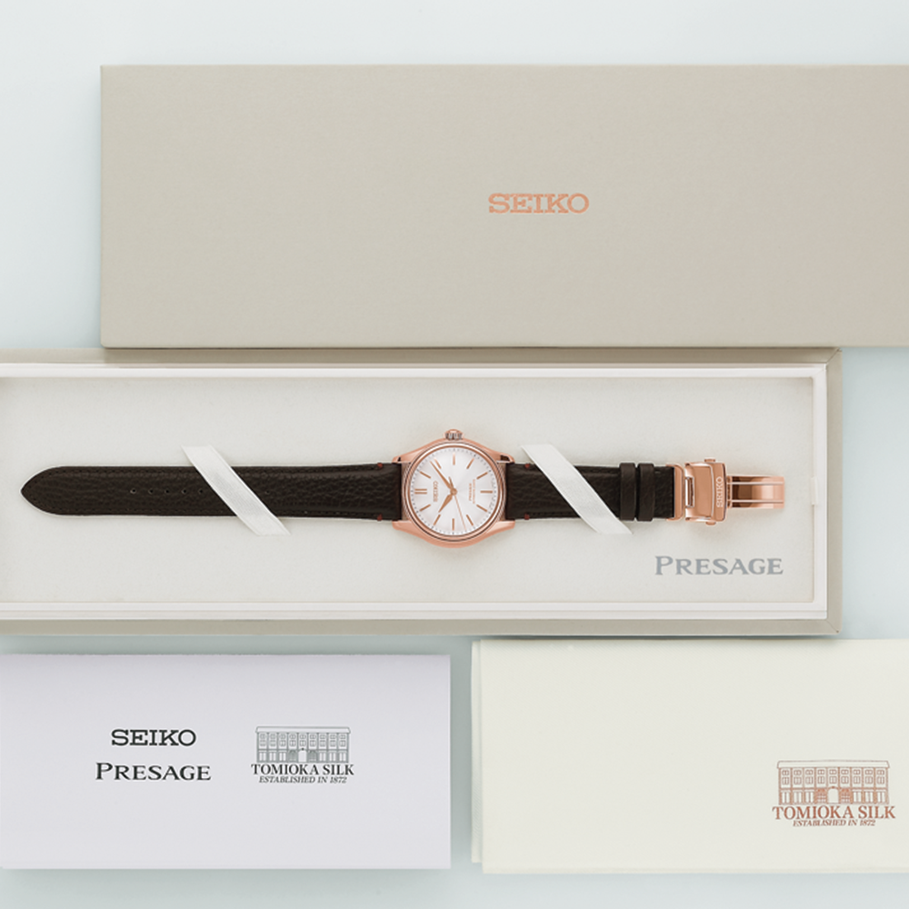 HCC008 Presage Classic Series Limited Edition Pink Gold Plated 38mm - Silver on Leather Strap