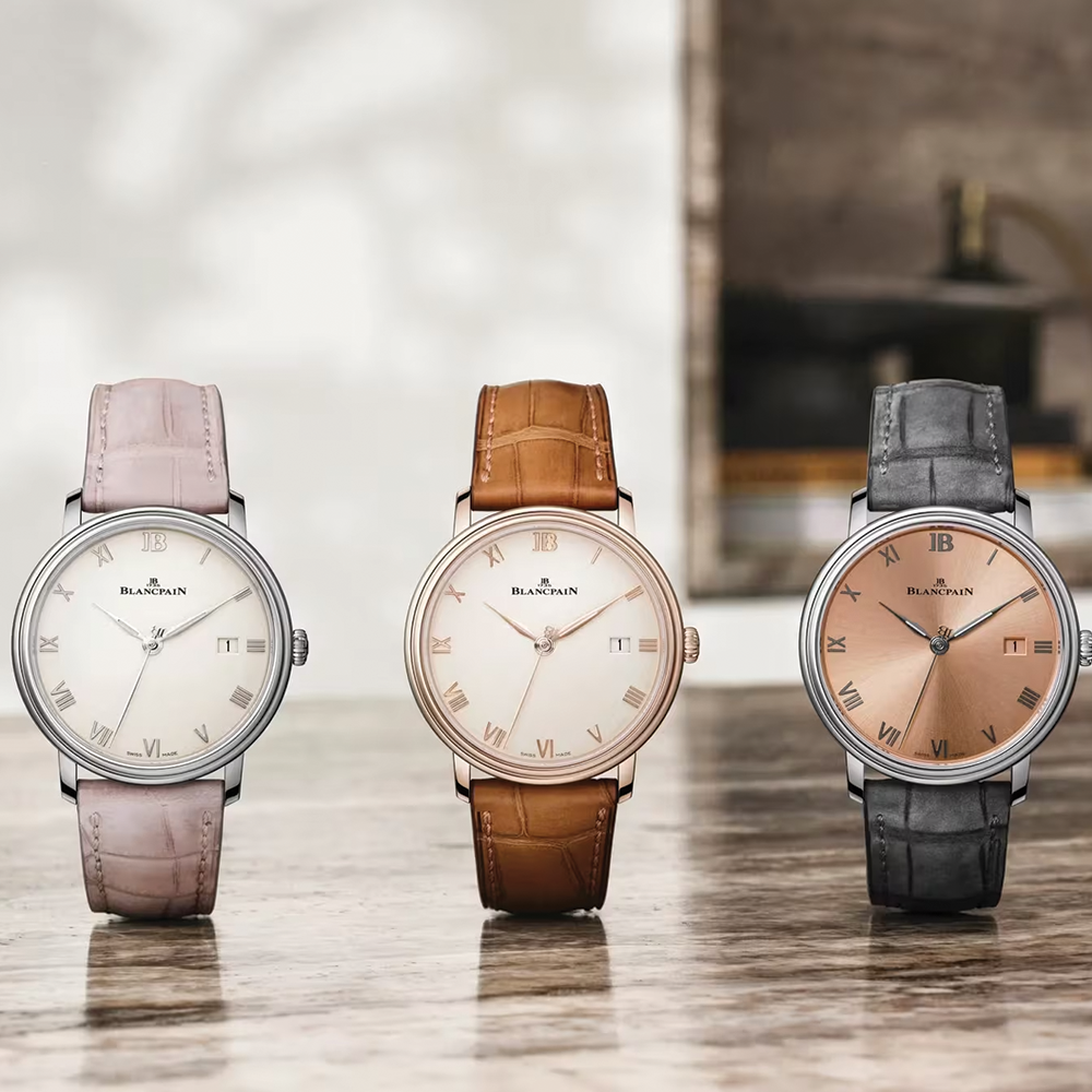 Villeret Ultraplate 38mm - Sunburst Salmon on Leather Strap
