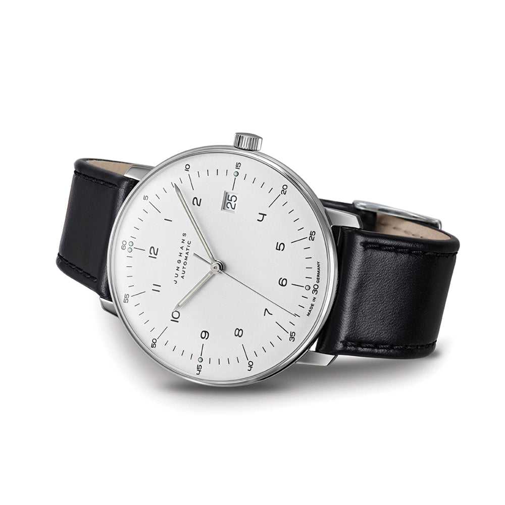 Max Bill Automatic w/ Numerals and Sapphire Crystal 38mm - Silver on Leather Strap
